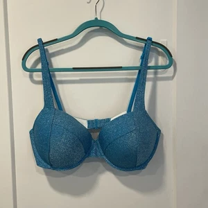 PINK Victorias Secret Bright Marine Blue Shimmer Swim Bikini Top Only Size XXL - Picture 1 of 4