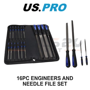 US PRO 16pc Engineers Files and Needle File Set Flat Half, Round Tri Square - Picture 1 of 4