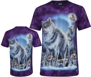 Tie Dye T-Shirt Wolves under Cosmic Night Forest Wolf Pack Glow in Dark by Wild - Picture 1 of 5