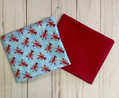 Ткань FQ Fat Quarter набор из 2 морских красных синих омаров океанское лоскутное одеяло 100% хлопок - Изображение 1 из 3