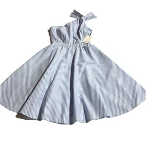 Calvin Klein Women’s Blue Stripe One Shoulder Bow Full Skirt Dress Size 4 NWT - Picture 1 of 14