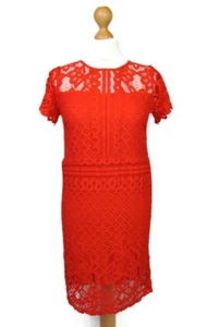 NEXT Bright Red Stylish Cotton Blend Lace Wedding Party Sheath Dress UK 8 Petite - Picture 1 of 14