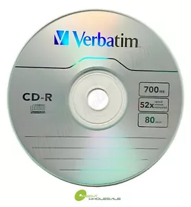 25 VERBATIM Blank 52X CD-R CDR Branded Logo 700MB Recordable Media Disc -Sleeves - Picture 1 of 3
