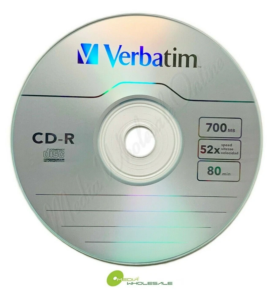 50 VERBATIM Blank 52X CD-R CDR Branded Logo 700MB Recordable Media Disc -Sleeves - Image 1 of 3