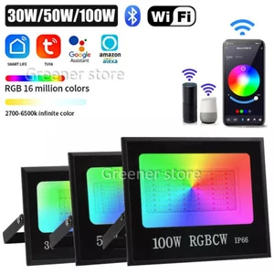 Smart RGB Flood Light LED Wifi Bluetooth Spotlight Outdoor Garden Lighting IP66 - Picture 1 of 22