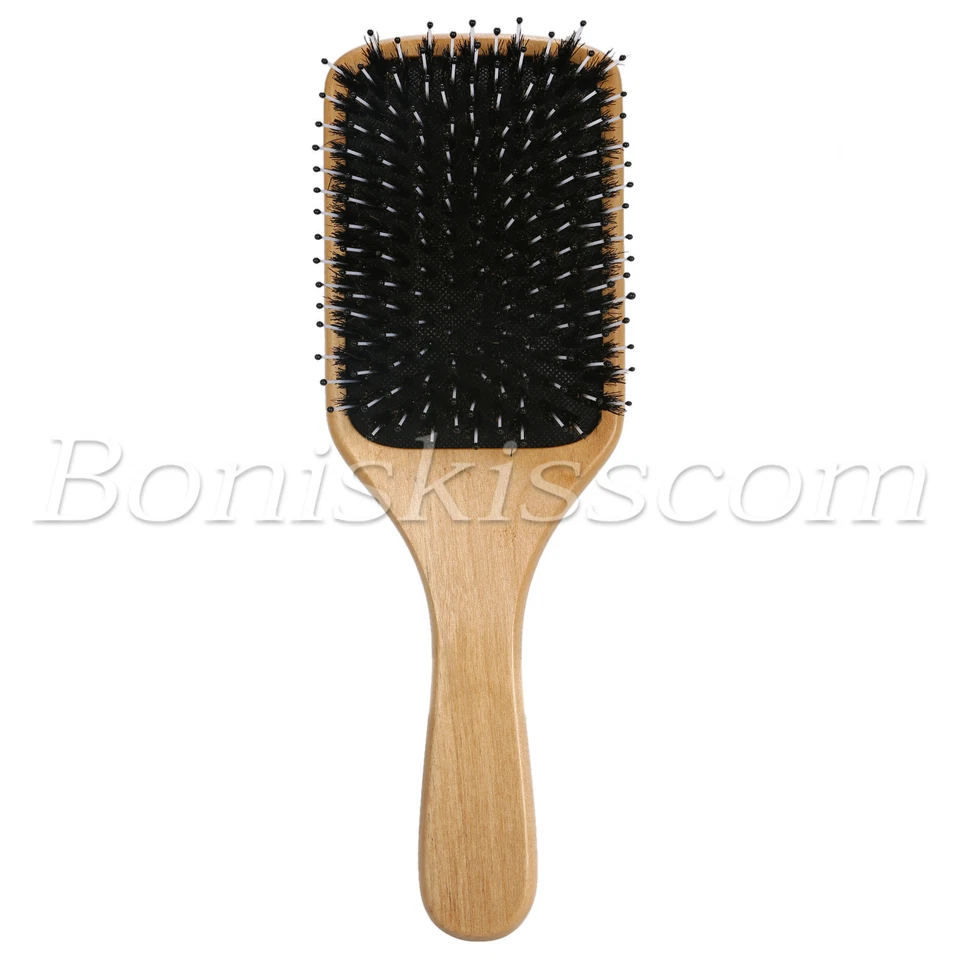 Peine de cerdas de jabalí natural profesional cojín desenredante de madera cepillo para el cabello masaje para cuero cabelludo Foto 1 de 4