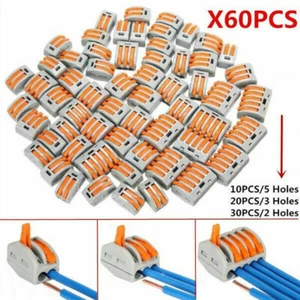 60Pcs Reusable 222 Electrical Connectors Wire Block Clamp Terminals Cable 2/3/5 - Picture 1 of 11