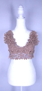 Womens Top M Brown Crochet Knit Textured Cropped Crossback Festival Bralette - Picture 1 of 10