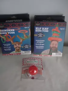 Christmas - Elf Hat & Reindeer Ring Toss W/ Blinking Nose (New) - Picture 1 of 2
