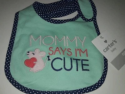 Nuevo con etiquetas Babero Carter's Talla Única Mamá Dice I'm Lindo Ratón Bebé Niña Azul Marino Lunares Foto 1 de 3