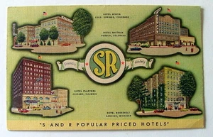 LINEN POSTCARD S AND R POPULAR PRICED HOTELS LOCATED COLORADO MICHIGAN ILLINOIS - Picture 1 of 2