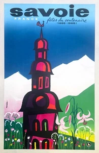 POSTER VIAGGIO SAVOIA FRANCIA 1960 JACQUES AURIAC STAMPA ORIGINALE SKI MONT BLANC - Foto 1 di 7
