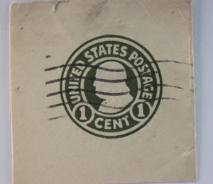 US Postage Cut Square envelope vintage 1c Benjamin Franklin green die 2 u421a - Picture 1 of 2