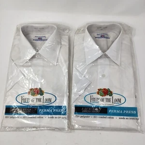 2 Fruit Of The Loom VTG 60's 70's White Button Up Short Sleeve Shirt Size 14*2 - Picture 1 of 10