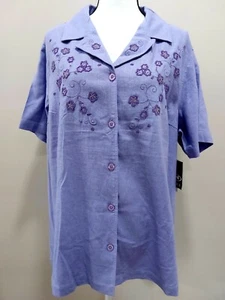 NEW/FASHION BUG/WOMEN/PLUS SIZE18/20W/LINEN BLEND/TUNIC/Shirt/Purple/EMBROIDERY/ - Picture 1 of 12