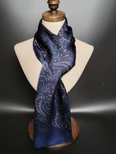 100% Silk Satin Scarf men women neckerchief Wrap Paisley blue navy soft QS175-21 - Picture 1 of 2