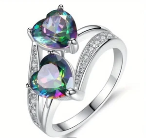 Iridescent double heart crystal ring - Afbeelding 1 van 1