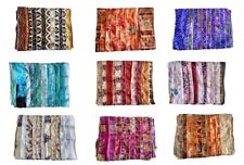 En Gros Lot Vintage Coton Sari Recyclé Écharpes Étoles Patchwork Écharpe 5 Pcs