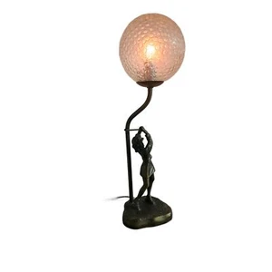 Female Brass/ Bronze Golfer Lamp with Glass Clear Ball Globe 17" High - Picture 1 of 5