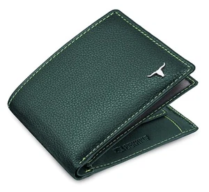 New Green Bi-Fold Leather Men's Wallet RFID Protection Gift Item - Picture 1 of 7
