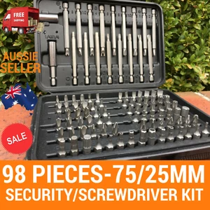 75mm&25mm Security/Screwdriver Bit Hex PH2 Phillips Torx Star Pozi Tamper 98pcs - Picture 1 of 11