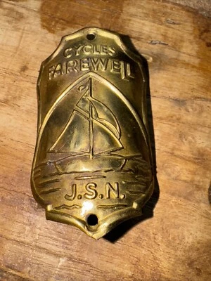 VINTAGE Cycles Farewell J.S.N. Brass Bicycle Badge Pre War 1920s - Image 1 of 4