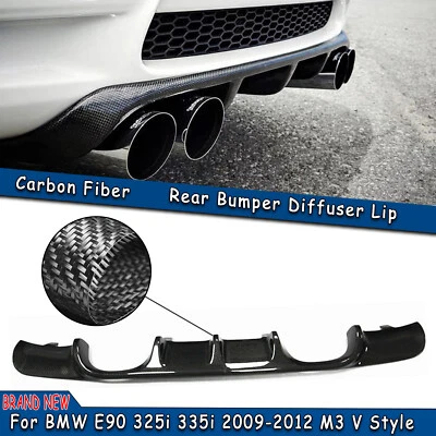 Carbon Fiber Rear Diffuser Lip For BMW E90 325i 335i 2009-2012 M3 V Style - Image 1 of 4