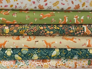 Makower Hello Autumn Cotton Fabric by 1/4 M* Wild Wood Wildlife Fox Owl Various - Picture 1 of 13