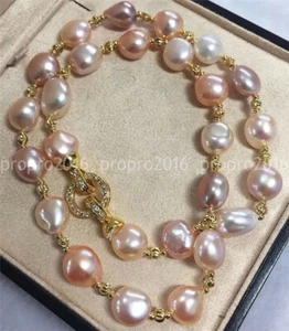 "Elegante Collar de Perlas Púrpura Barroco Natural Mar del Sur Genuino 14-36""" - Imagen 1 de 13