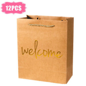 12 Pcs Wedding Welcome Paper Gift Bags W/ Handles Shopping Party Retail Supplies