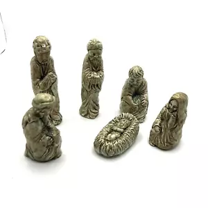 Vintage goldfarbene Weihnachtskrippe Kreidegeschirr Gips Könige Heilige Familie - Bild 1 von 12