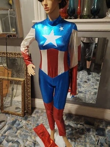 Captain America Jumpsuit Bodysuit Zentai Tight Cosplay Costume Halloween L - Picture 1 of 20