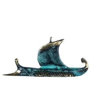 Ancient Greek Trireme Ship Solid Bronze Handmade Statue Marine Gift 6 Inches - Picture 1 of 8