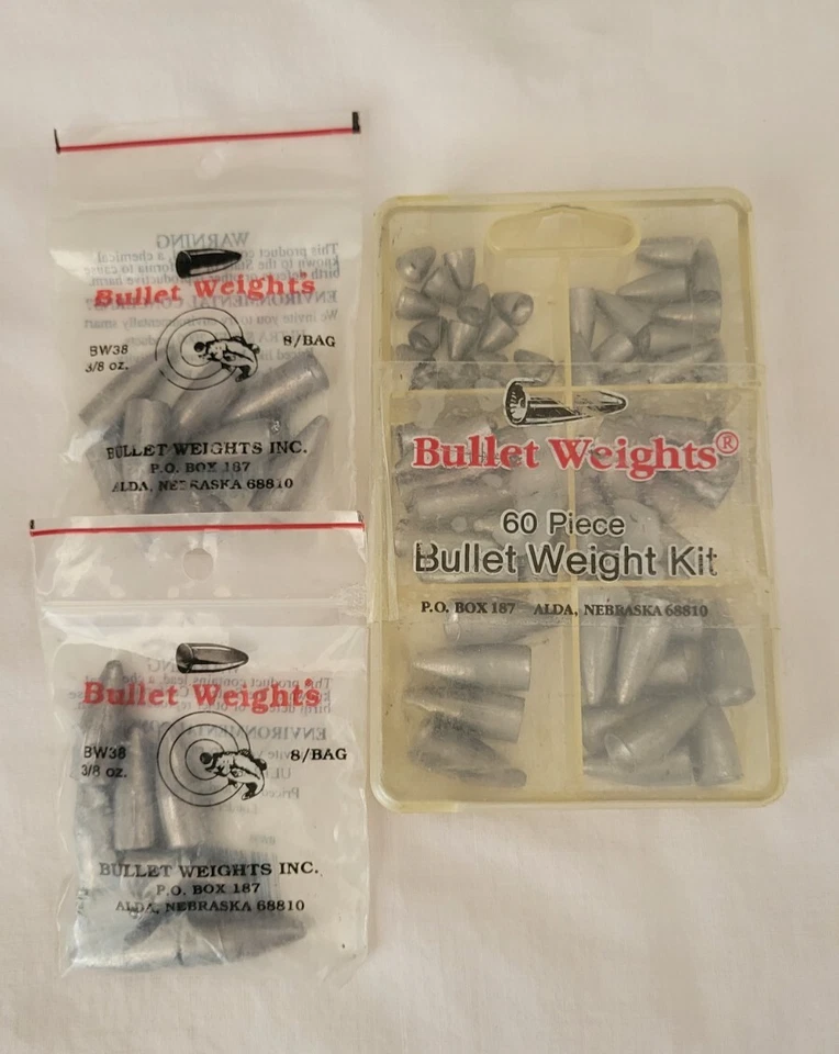 Lote de 2 paquetes de pesas de bala BW38 3/8 oz 8 por bolsa y kit de peso de gusano de 60 piezas Foto 1 de 1