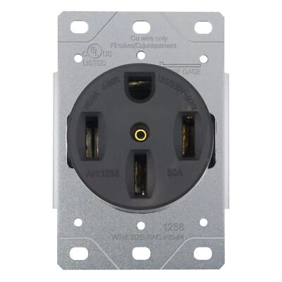 NEMA 14-50R Receptacle 50 Amp Flush Mounting Outlet，3 Pole, 4 Wire 125/250V