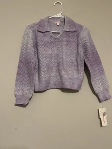 Design History Girls Purple V-Neck Sweater with Cable Knit Size M - Picture 1 of 9