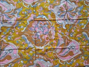 Vintage 1970s Floral Fabric Yellow Designer Abstract Pattern - Picture 1 of 8