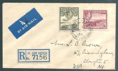 ANTIGUA 1946 George VI Registered cover to the USA with 7/6 rate - Image 1 of 2