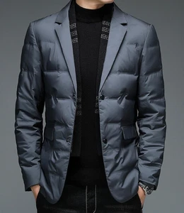 Winter Mens Formal Dress Down Jacket Suit Blazer Detachable Scarf Coat  Business - Picture 1 of 16