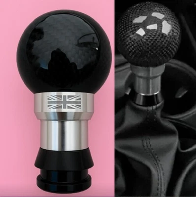 F54 MINI Cooper Clubman Pomello Cambio Leva Fibra di Carbonio Union Jack Inciso - Immagine 1 di 3