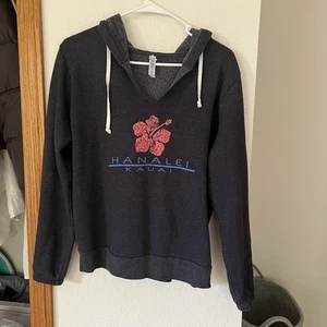 Hanalei Kauai Hoodie Blue84 Made in USA Anthrazit Grau Hibiskus Blume M - Bild 1 von 5