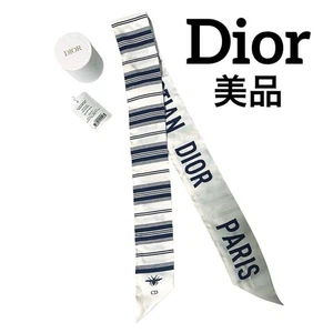 Christian Dior Mitzah Bufanda Seda Damas Blanco x Azul Marino con CAJA, Etiqueta USADA - Imagen 1 de 7