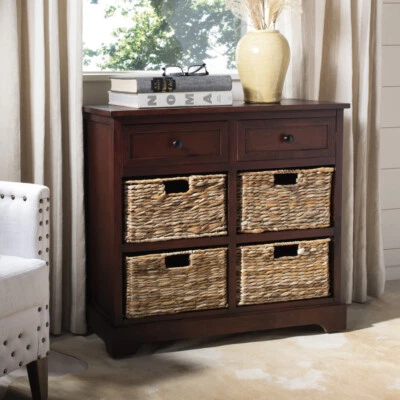 SAFAVIEH Herman Storage Unit With Wicker Baskets | Dark Cherry | - Image 1 of 4