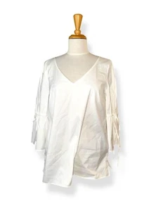 LAFAYETTE 148 NY Lightweight Tunic Blouse Tie-cuff Sleeves White Sz M, New $348 - Picture 1 of 12