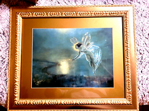 Tinkerbell or Fairy Framed Art  Gold Plated Vintage Frame **FREE Shipping**