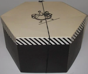 Vintage Hat Box Black/White Hexagon shaped 6-sided w carrying string Made USA - Picture 1 of 8