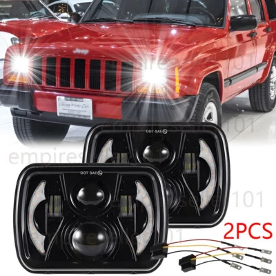 Pair 7x6" 5x7" LED Hi-Lo Sealed Beam Headlights for Jeep Cherokee XJ YJ Trucks - Image 1 of 4