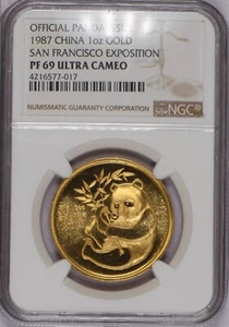 1987 Gold Panda 1 oz. San Francisco Expo Commemorative NGC PF69 Ultra Cameo - Picture 1 of 2