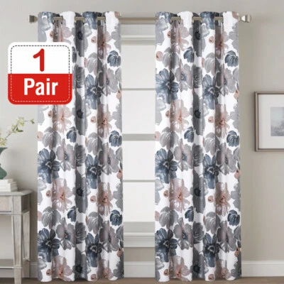 2x Blockout Floral Curtains Eyelet Blackout Curtain Draperies for Living Bedroom - image 1 of 4