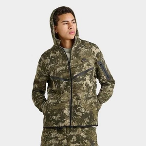 MEN'S NIKE TECH FLEECE GREEN CAMO WINDRUNNER FULL-ZIP HOODIE HV5055-276 XL - Picture 1 of 6